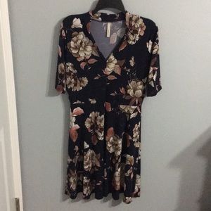 Navy floral dress.